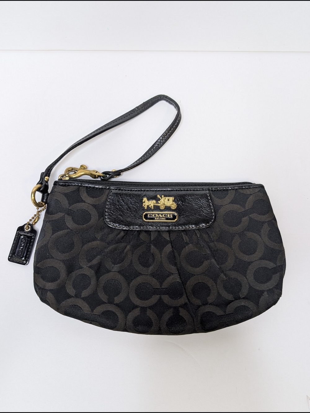 Coach Signature C Black Brown Canvas Clutch Wristlet F0867-41988